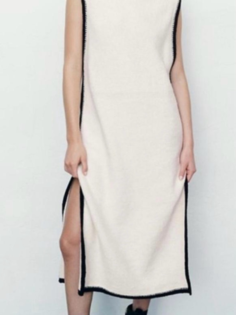 Zara Cream Midi Dress with Black Edge Trim